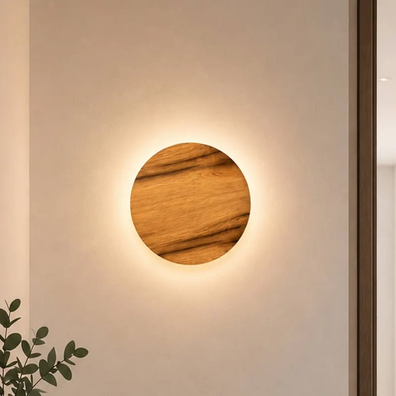 Kinkiet LED Havana M, dąb sękaty/metal, Ø 34 cm, IP44
