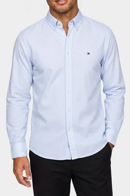 Tommy Hilfiger Flex Poplin Mini Print Shirt Sweet Blue Maat: S | Zakelijke Overhemden Outlet | Heren | Blauw