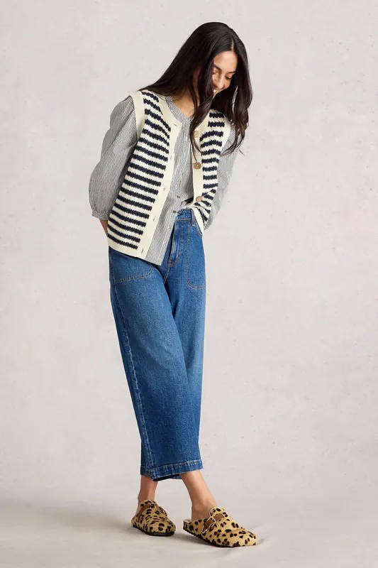 White Stuff Sienna Stripe Button Tank Navy Multi Maat: S | Gilets Outlet | Dames | Blauw