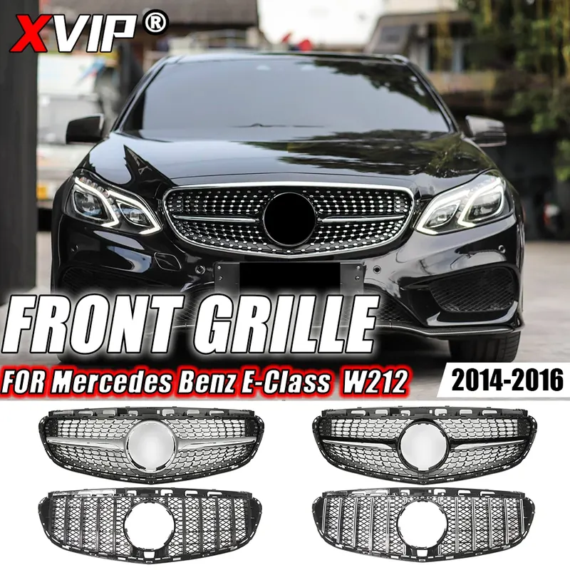 XVIP Przednia błyszcząca czarna kratka zderzaka w stylu GTR do Mercedes Benz E W212 E300 E350 E400 2014-16 Chromowana kratka wyścigowa