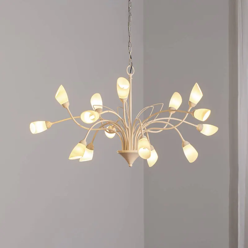 Lampa wisząca Gloriosa, szklana, kremowa, 15 źródeł światła