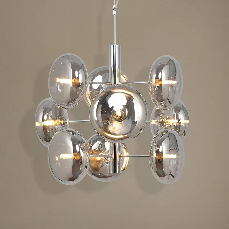 Lampa wisząca Explosion 9-punktowa, chrom/dymnoszara