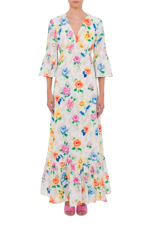 Moschino Flower Chiné Anglaise Broderie Dress White Maat: 36 | Maxi Jurken Outlet | Dames | Wit