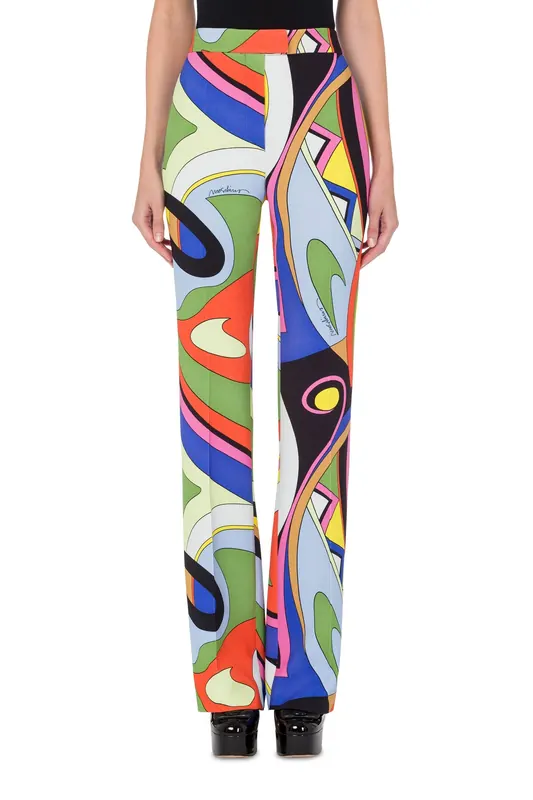 Moschino Multicolor Print Cady Trousers Multicolor Maat: 36 | Wijde Broeken Outlet | Dames | Zwart