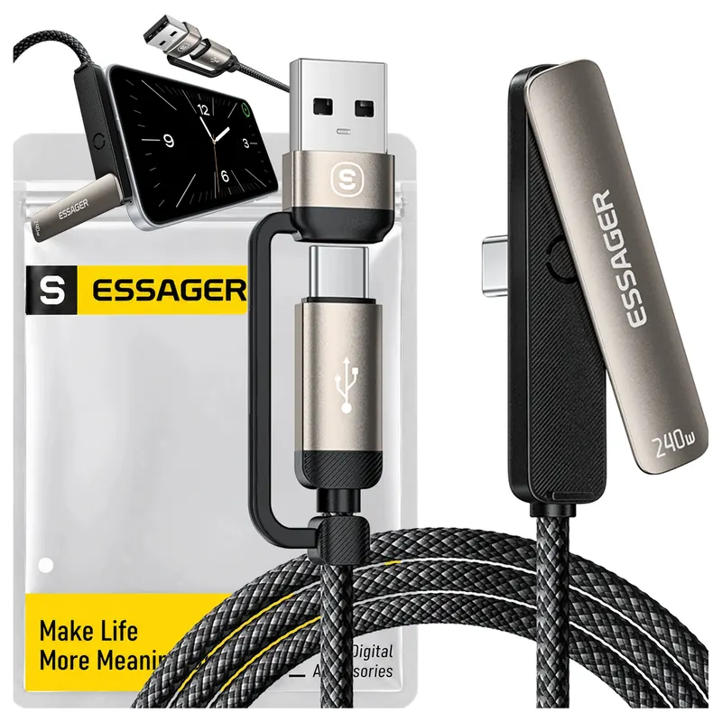 Mocny Kabel Usb 240W Usb-c Type-c Pd 3.1 Szybkie Ładowanie Stojak QC4.0 2M