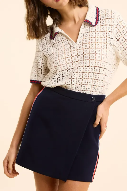 ICode Navy Skort With Striped Satin Side Bands Marine Maat: 36 | Mini Rokken Outlet | Dames | Blauw