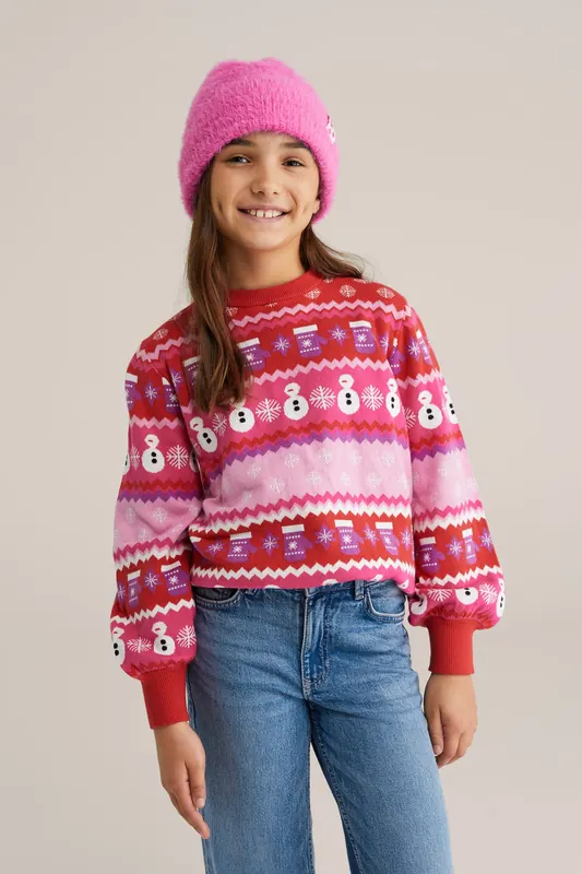 We Fashion Knitted Pullover Bright Pink Maat: 146/152 | Truien Outlet | Unisex | Roze
