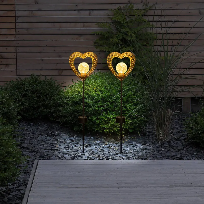 Lampa solarna Serce, grot, LED ciepła biel, 2x