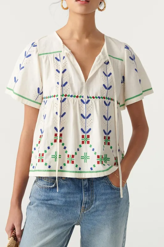 BA&SH Short Sleeves Top Ecru Maat: XS | Blouses Outlet | Dames | Ecru