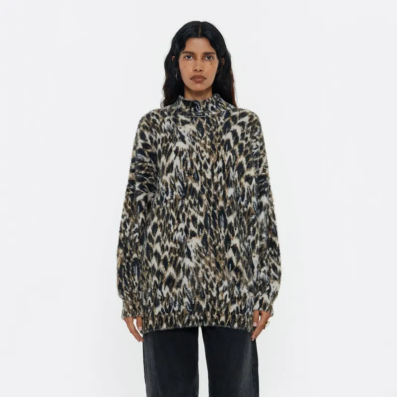 Sweter sztuczne futerko Plumancha khaki