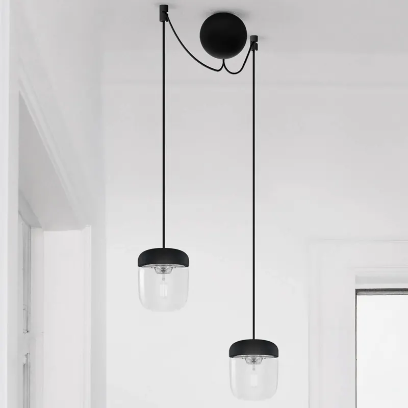 Czarno-stalowa lampa wisząca Acorn, 2-punktowa