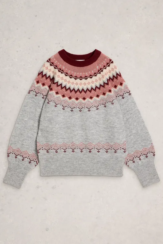 White Stuff Fairisle Crew Neck Jumper Grey Multi Maat: 14 | Sweaters Outlet | Dames | Grijs
