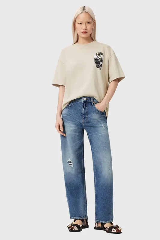 AllSaints Snakehead Etta Tee Almond White Maat: M | Tops Outlet | Dames | Ecru