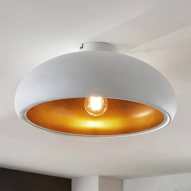 Lampa sufitowa Lindby Gerwina, biały/złoty, metal, 40 cm, E27
