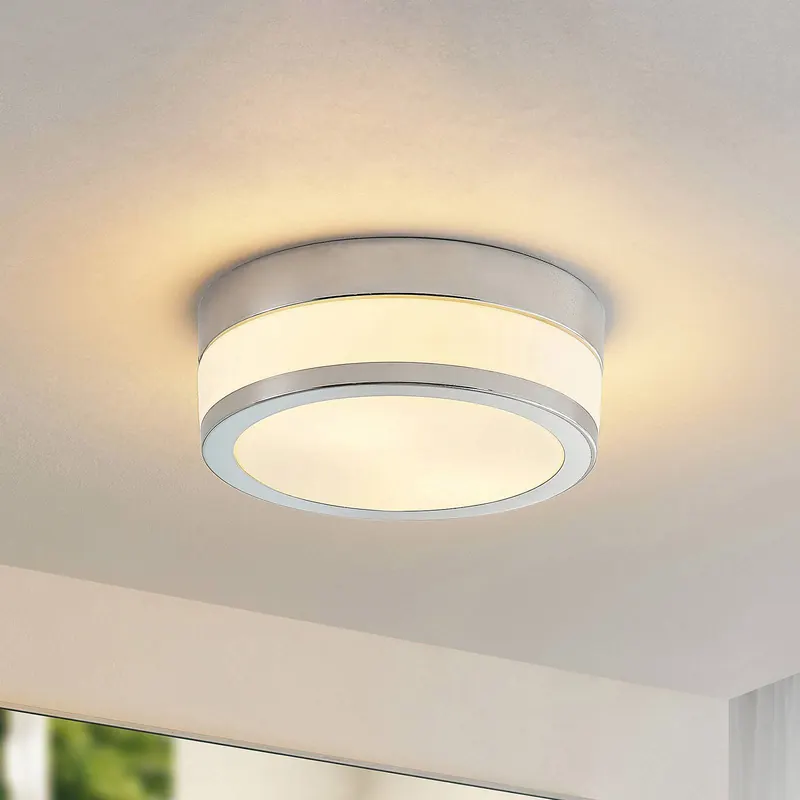 Lampa sufitowa Lindby Flavi, Ø 23 cm, chrom, szkło, IP44, E27