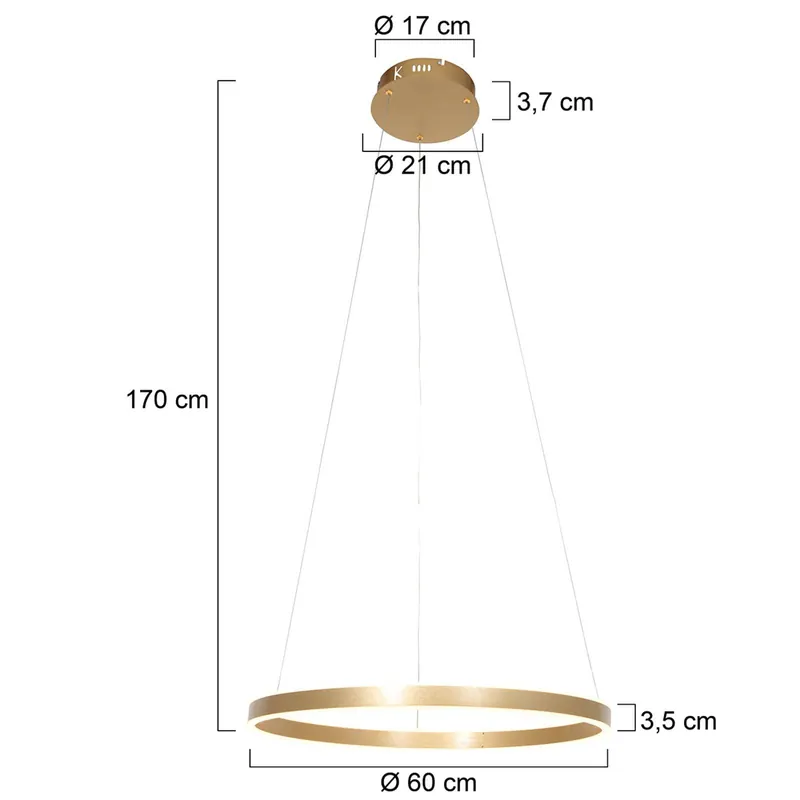 Żyrandol LED Ringlux, Ø 60 cm, 2-punktowy, złoty