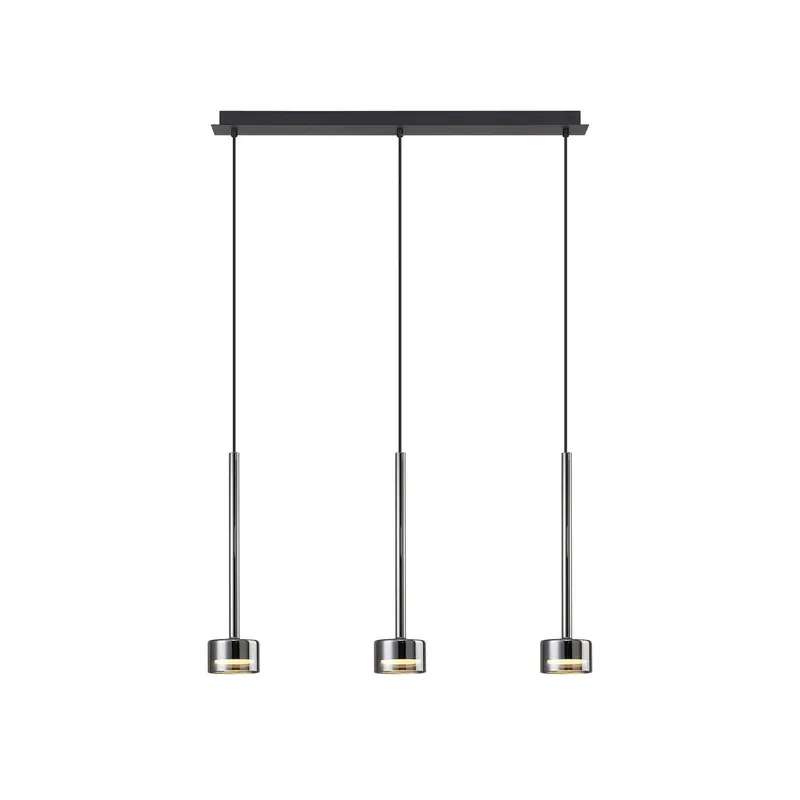 Lampa wisząca Tonic, czarny/chrom, belka, 3-punktowa, metal, szkło