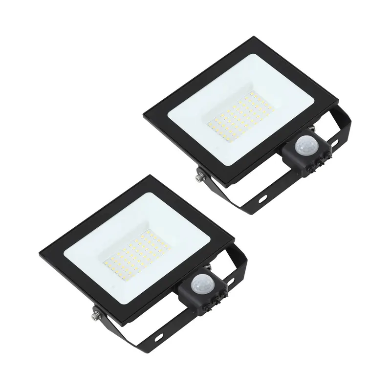 Prios reflektor zewnętrzny LED Maikel, 50 W, metal, czujnik, zestaw 2 szt