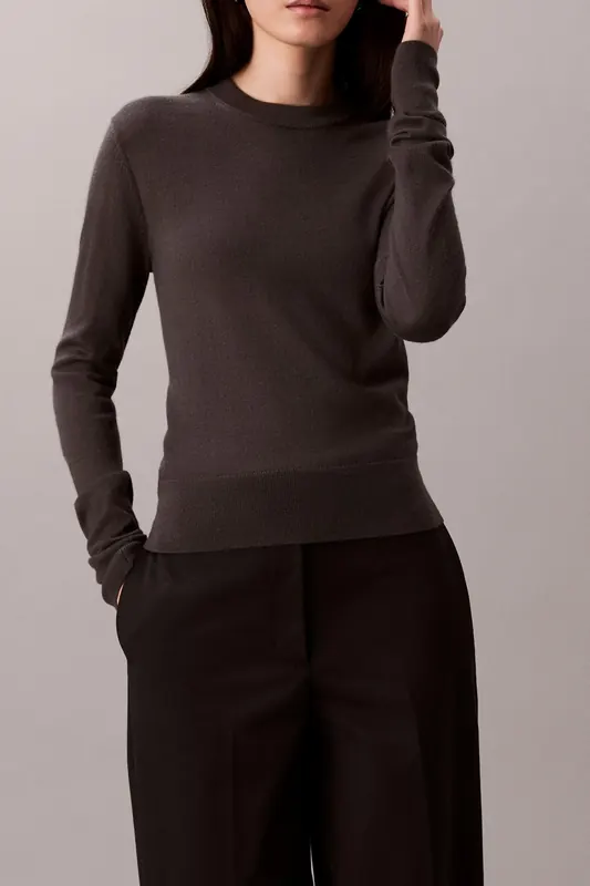Calvin Klein Ls Cn Extrafine Merino Asphalt Maat: S | Sweaters Outlet | Dames | Grijs