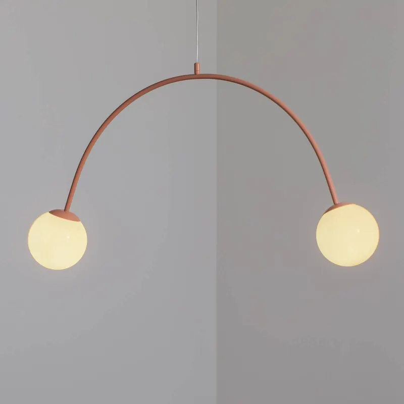 Lampa wisząca Una 2, metal, szkło, 2-punktowa, koralowa
