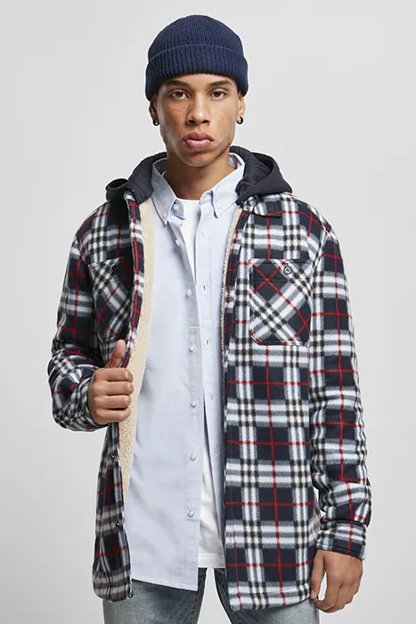 Urban Classics Hooded Polar Fleece Overshirt Midnightnavy/red Maat: L | Lichte Jassen Outlet | Heren | Blauw