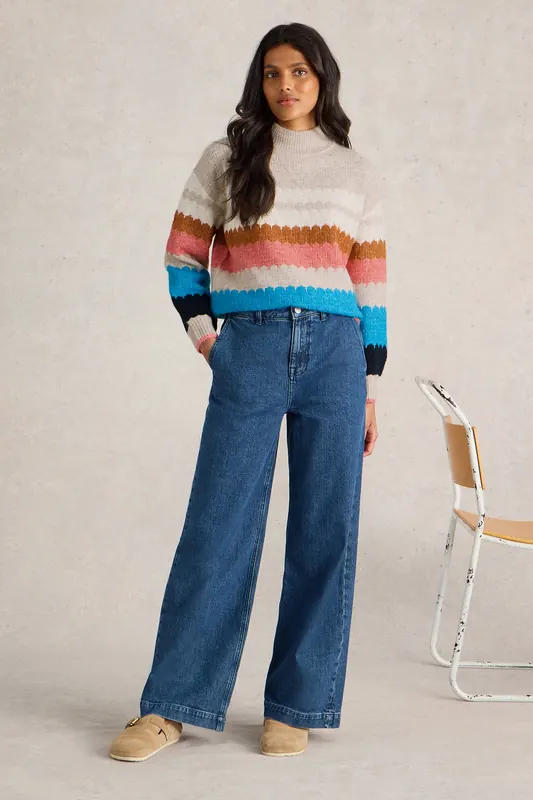 White Stuff Shelly Col Block Jumper Natural Multi Maat: 18 | Gebreide Truien Outlet | Dames