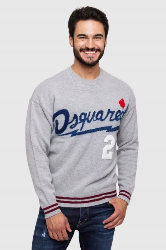 DSQUARED2 Szary sweter męski z granatowym logo S