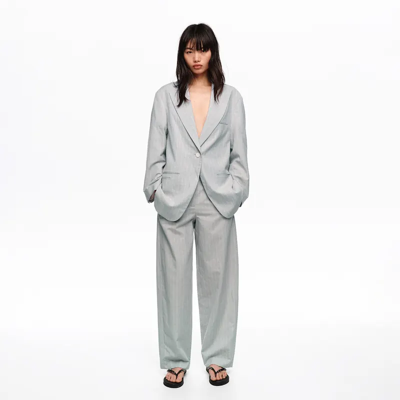 Marynarka oversize paski jasnoszara