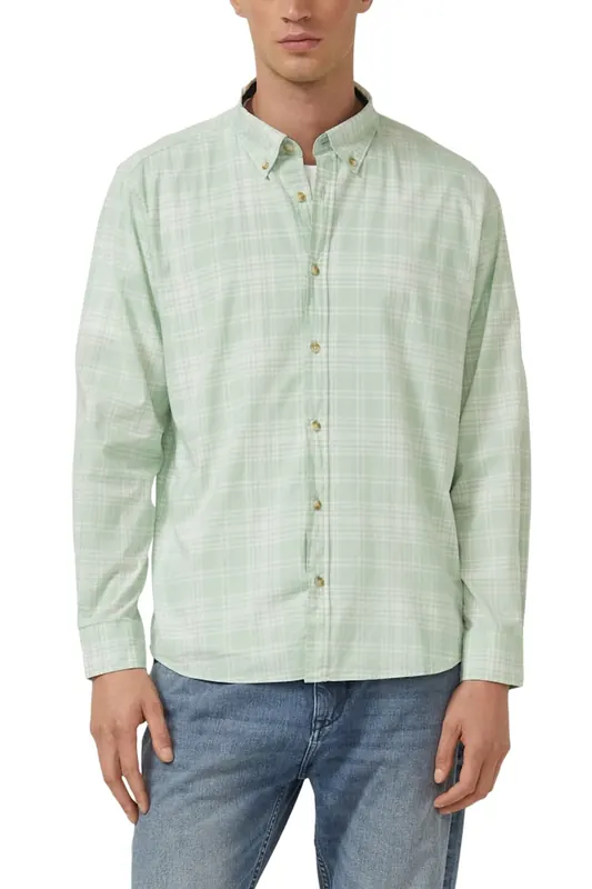 s.Oliver Shirts Soft Sage Maat: L | Casual Overhemden Outlet | Heren