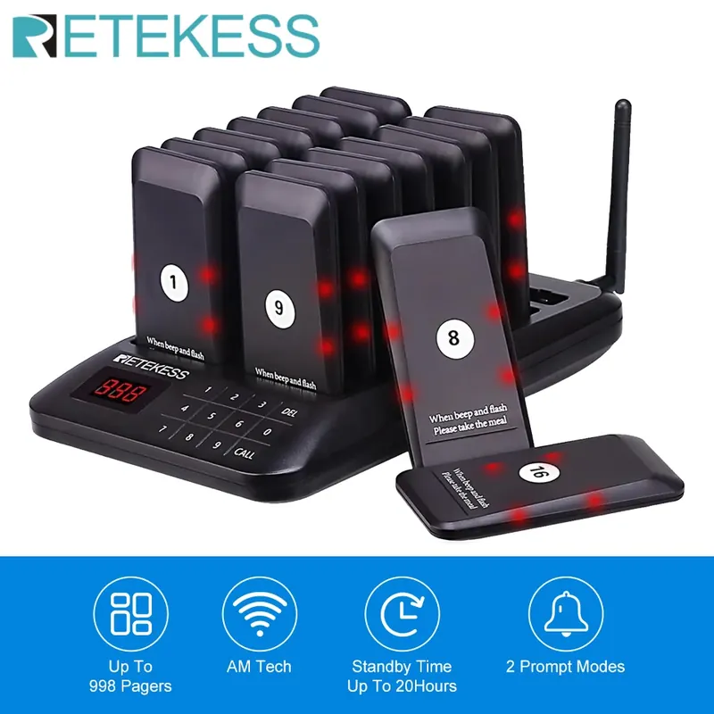 RETEKESS TD157 Restaurant Calling System Coaster Buzzer Pager Receiver Guest Queuing for Food Trucks Bars Cafes Clubs