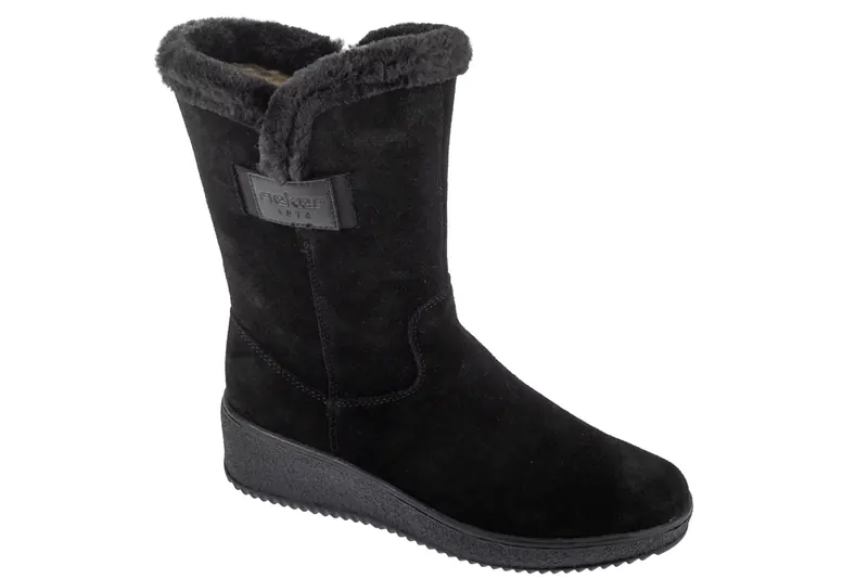 Rieker Booties Y4456-00, Damskie, Czarne, buty zimowe, skóra zamszowa, rozmiar: 36