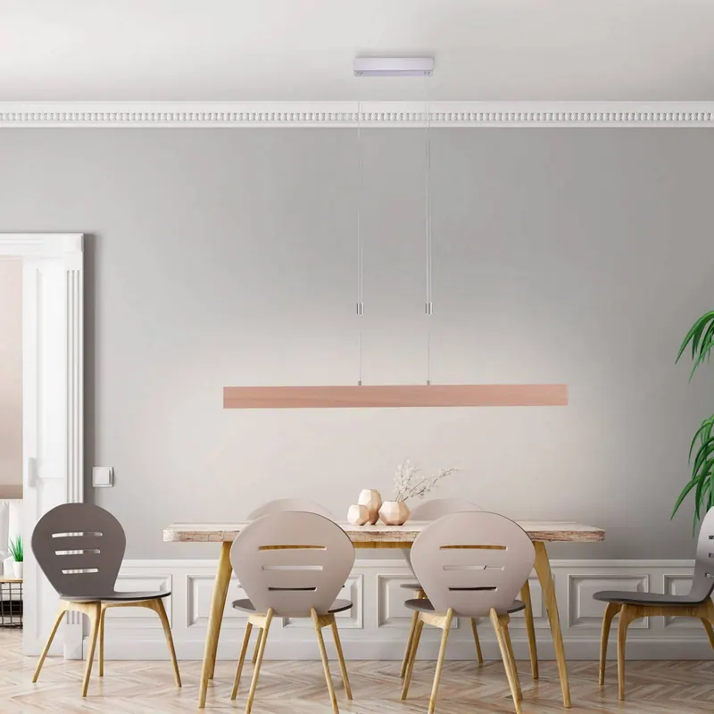 Lampa wisząca LED Amanda wygląd drewna, ściemniana