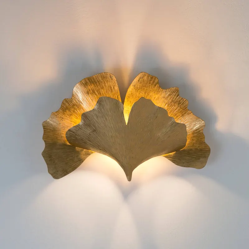 Kinkiet Ginkgo, kolor złoty, szerokość 38 cm, żelazo