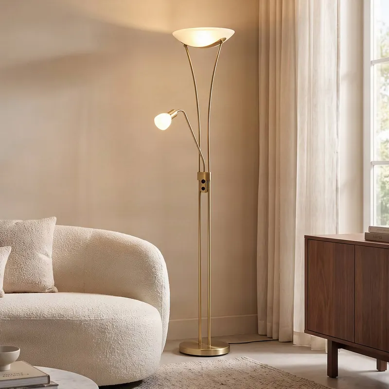 Lampa oświetlająca sufit Lindby Felicia z lampką do czytania, mosiądz