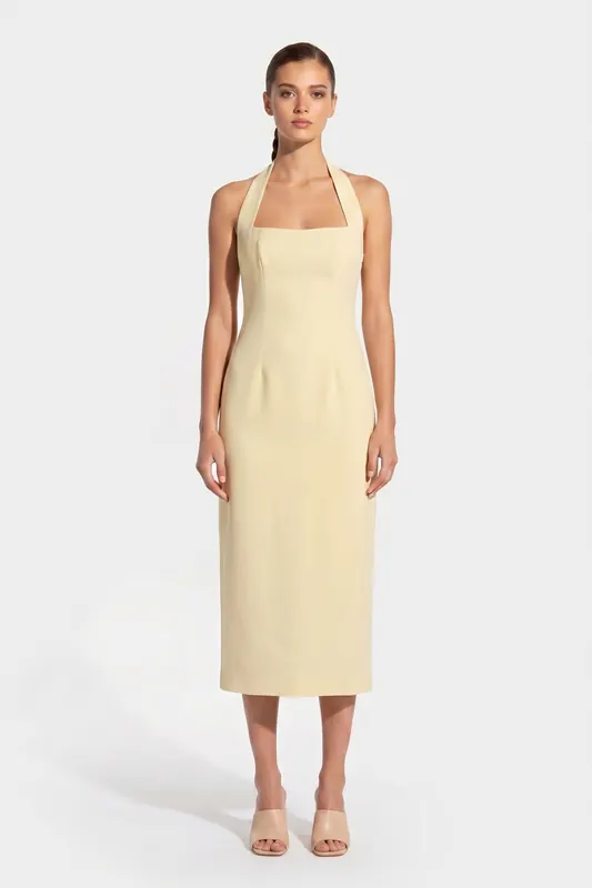 Odd Muse Halter Midi Dress Lemon Maat: XXL | Midi Jurken Outlet | Dames | Geel
