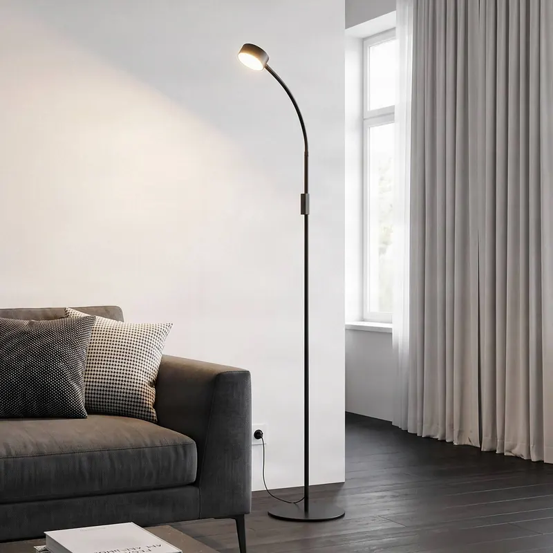 Lindby lampa stojąca LED Maori, 140 cm, czarna, CCT, ściemniany