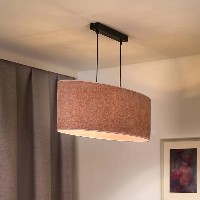 Żyrandol Euluna Celine, różowy, tkanina szenilowa, długość 80 cm