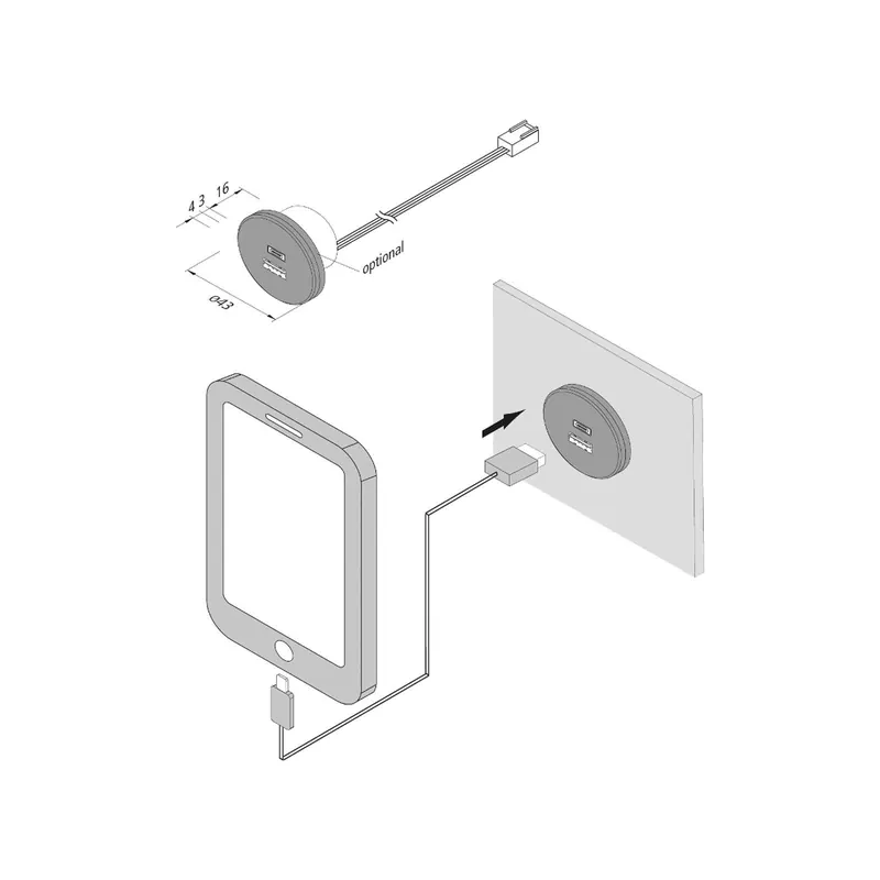 Gniazdo USB-A + USB-C, białe, do montażu w meblach, wejście 24 V, 20 W