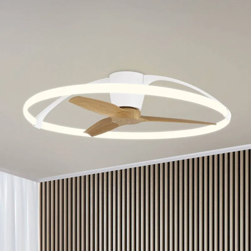 Inteligentny wentylator sufitowy LED Nepal, biały/bukowy, DC, cichy