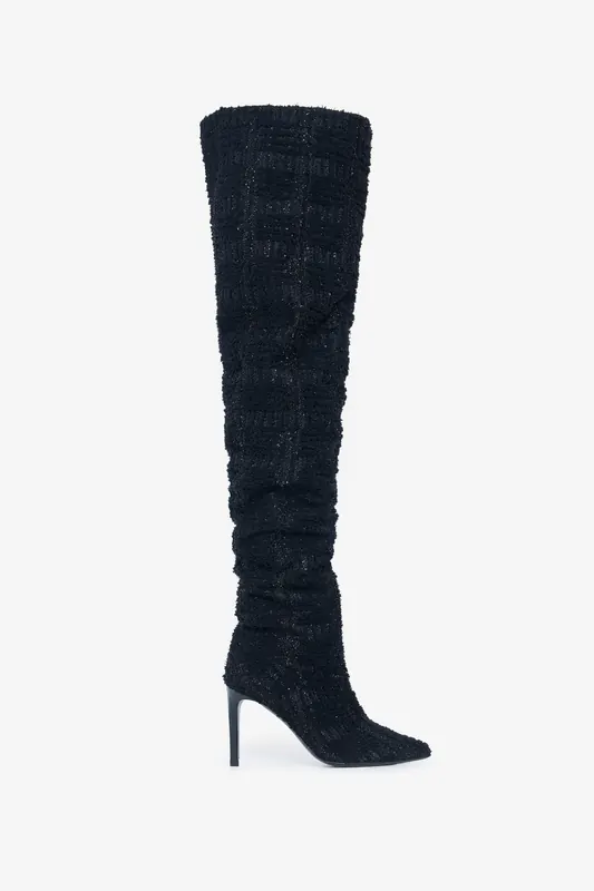 IRO Paris Eva Tweed High Boot Black Glitter Maat: 37 | Laarzen Outlet | Dames | Zwart