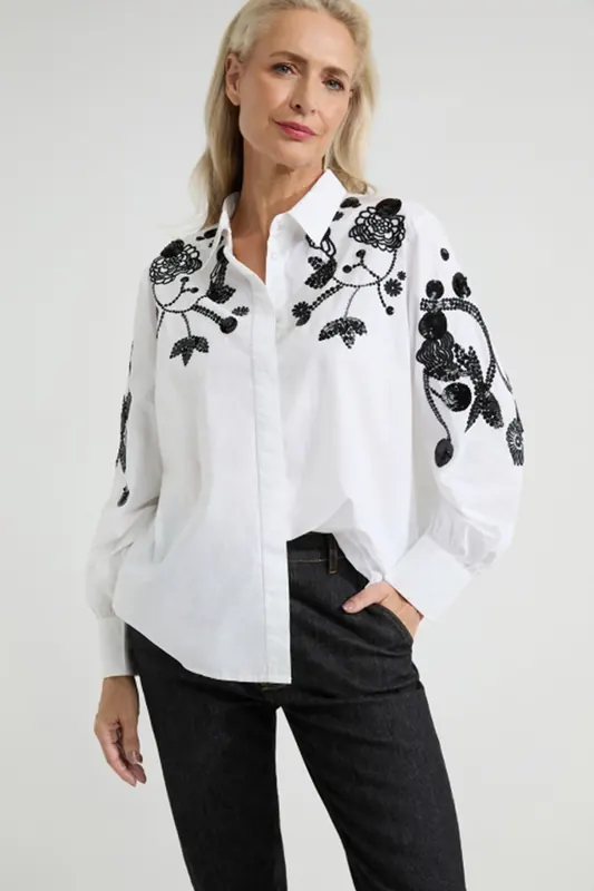 Josephine & Co Faith Blouse Paillet White Maat: 40 | Longsleeves Outlet | Dames | Wit