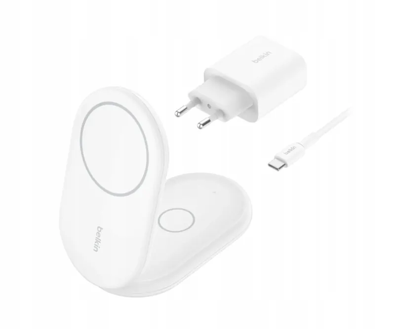 Bezdrôtová indukčná nabíjačka Belkin BoostCharge 15W 2v1 Biela (Qi2)