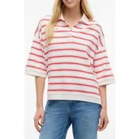 Tommy Hilfiger Oversized Fit Stripe Polo Shirt Multi Ecru/fire Red Maat: S | Poloshirts Outlet | Dames | Ecru