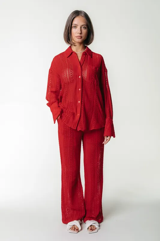Colourful Rebel Melody Crochet Straight Pants Poppy Red Maat: S | Pantalons Outlet | Dames | Rood