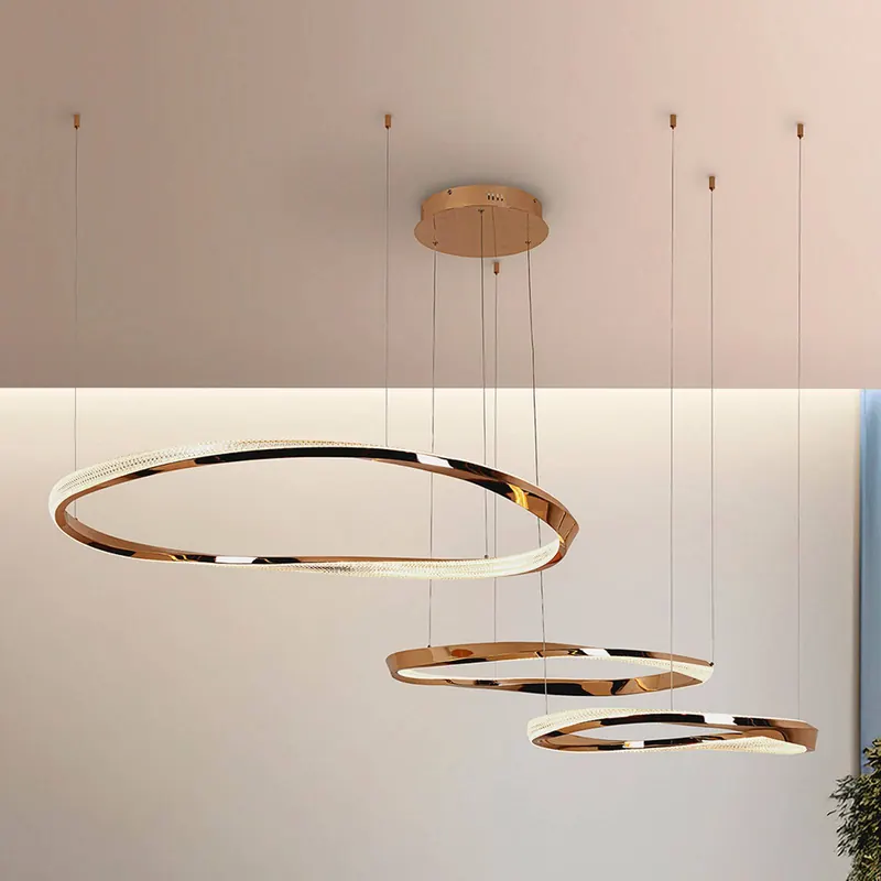 Żyrandol LED Orbitas, długość 185 cm, kolor złoty, metal