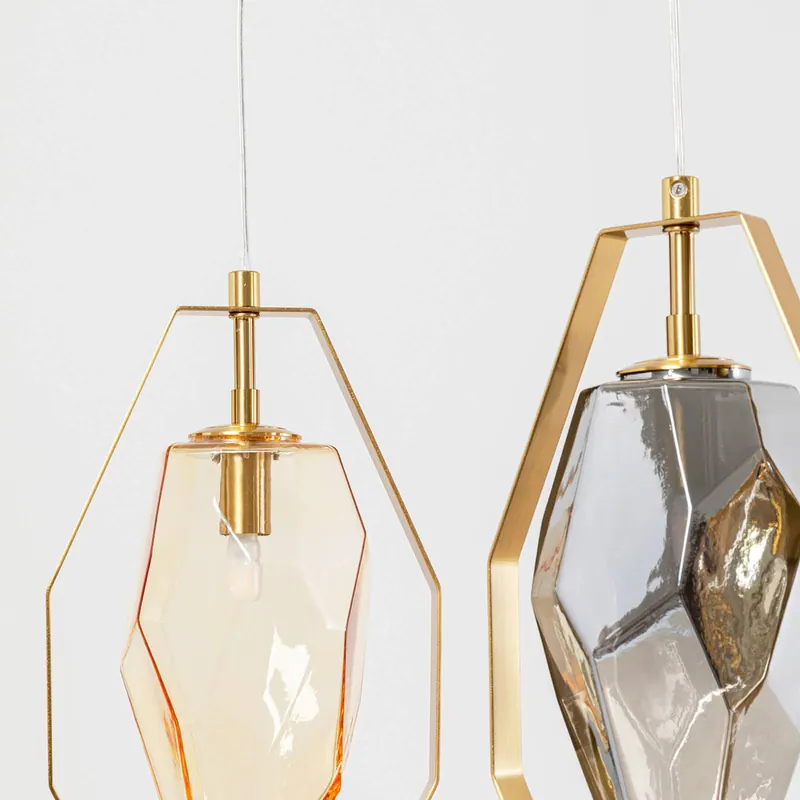 Kare lampa wisząca Diamond Fever Dining mosiężna 5-punktowa liniowa