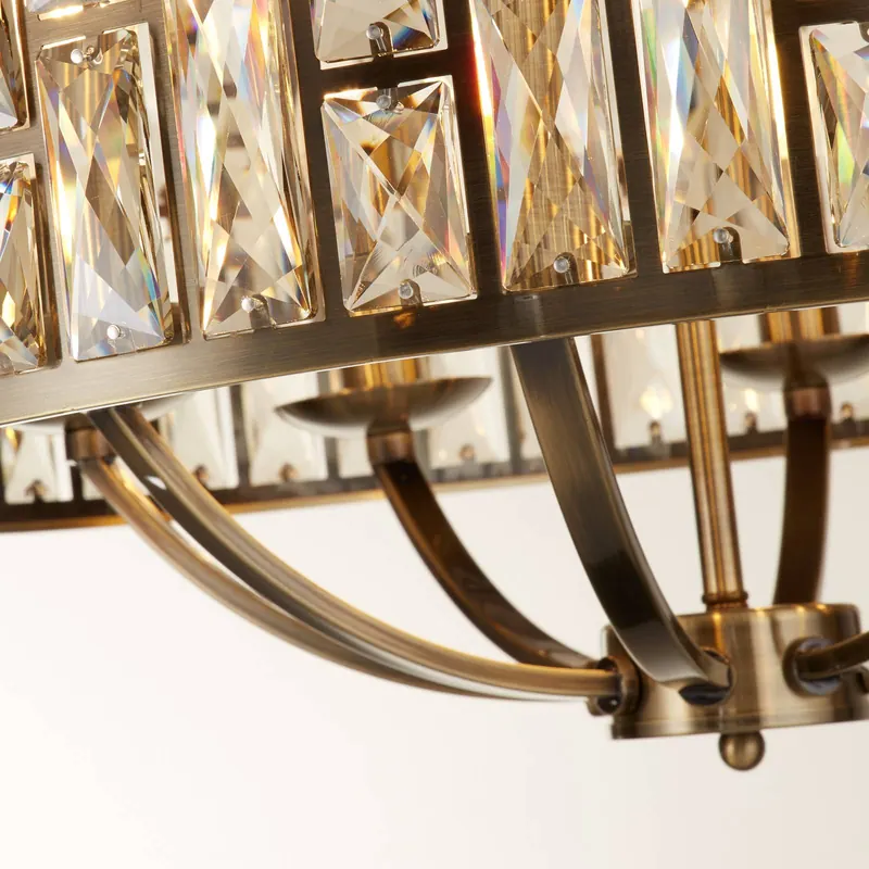 Lampa wisząca Bijou, 8-punktowa, mosiądz, szkło kryształowe