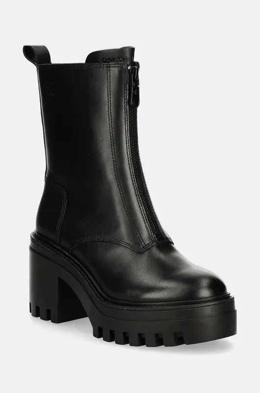 Calvin Klein Jeans botki skórzane CHUNKY HEELED ZIP BOOT LTH
