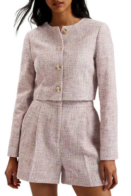 Ted Baker Consta Tailored Fitted Boucle Cropped Ivory Maat: 42 | Blazers Outlet | Dames | Ecru