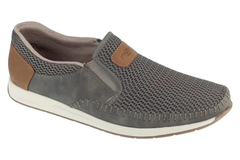 Rieker Moccasins 11954-45, Męskie, Szare, półbuty, skóra zamszowa, rozmiar: 40